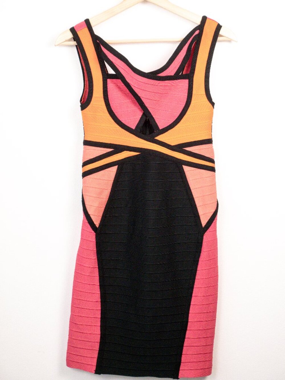 Authentic Herve Leger Strappy Colorblock Dress Sz. L